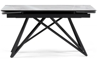 Обеденный раздвижной стол Вилсон, 140(200)х80, стекло, белый мрамор / черный