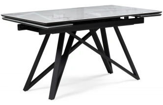 Обеденный раздвижной стол Вилсон, 140(200)х80, стекло, белый мрамор / черный