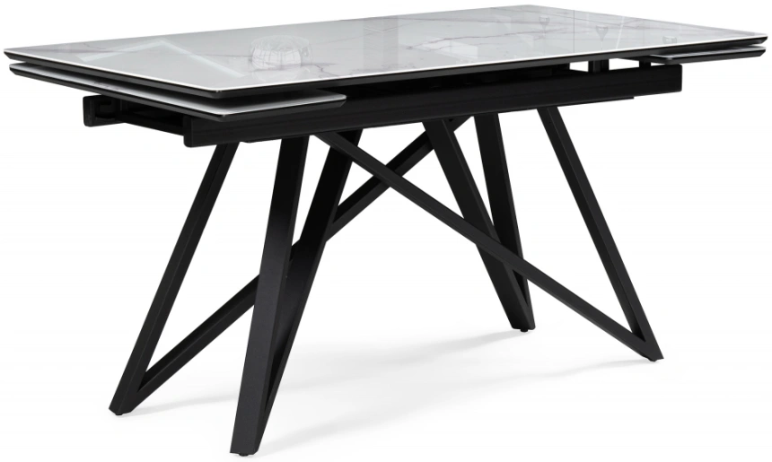 Обеденный раздвижной стол Вилсон, 140(200)х80, стекло, белый мрамор / черный