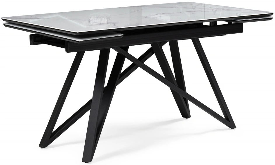 Обеденный раздвижной стол Вилсон, 140(200)х80, стекло, белый мрамор / черный
