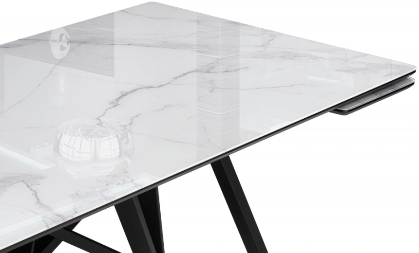 Обеденный раздвижной стол Вилсон, 140(200)х80, стекло, белый мрамор / черный