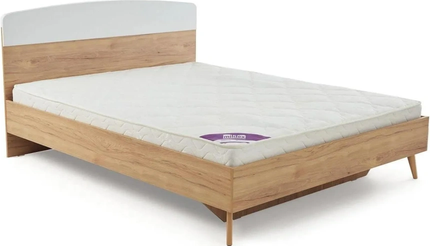 Кровать Калгари 160, двуспальная, дуб натуральный светлый / белый матовый