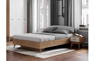 Кровать Калгари 160, двуспальная, дуб натуральный светлый / белый матовый