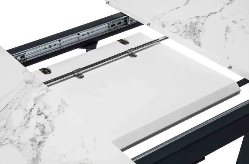 Кухонный обеденный раздвижной стол Миссандея, 140(180)х85х76, графит / белый мрамор