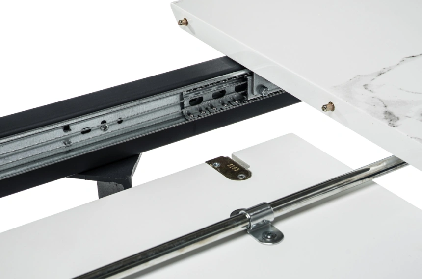 Кухонный обеденный раздвижной стол Миссандея, 140(180)х85х76, графит / белый мрамор