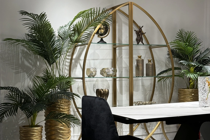  Стеллаж Полусфера, со стеклянными полками, золото 