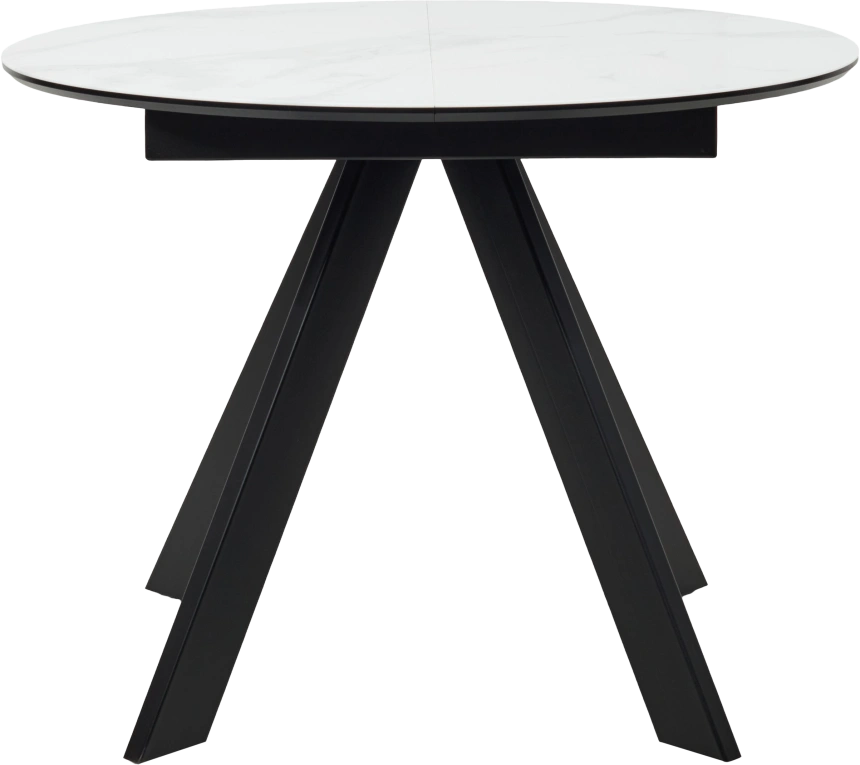Кухонный стол раздвижной Бонжур 100, белый мрамор, черная шагрень, стекло, черный каркас