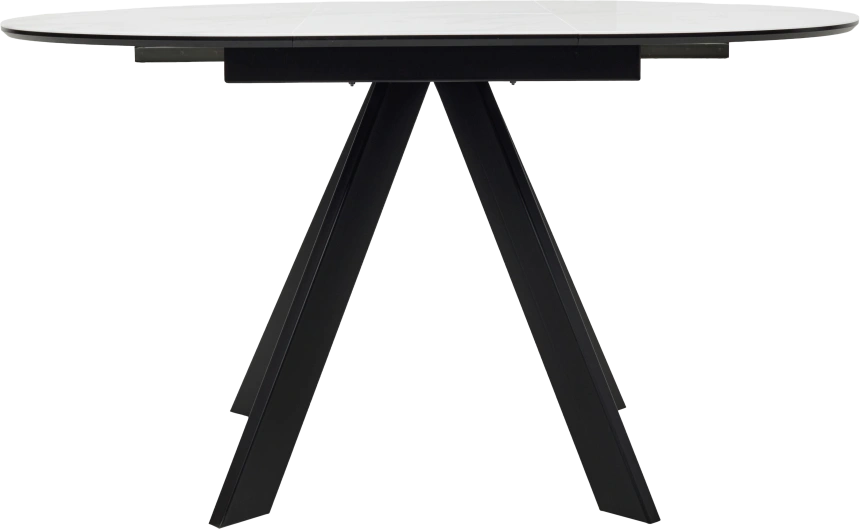 Кухонный стол раздвижной Бонжур 100, белый мрамор, черная шагрень, стекло, черный каркас