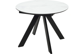 Кухонный стол раздвижной Бонжур 100, белый мрамор, черная шагрень, стекло, черный каркас