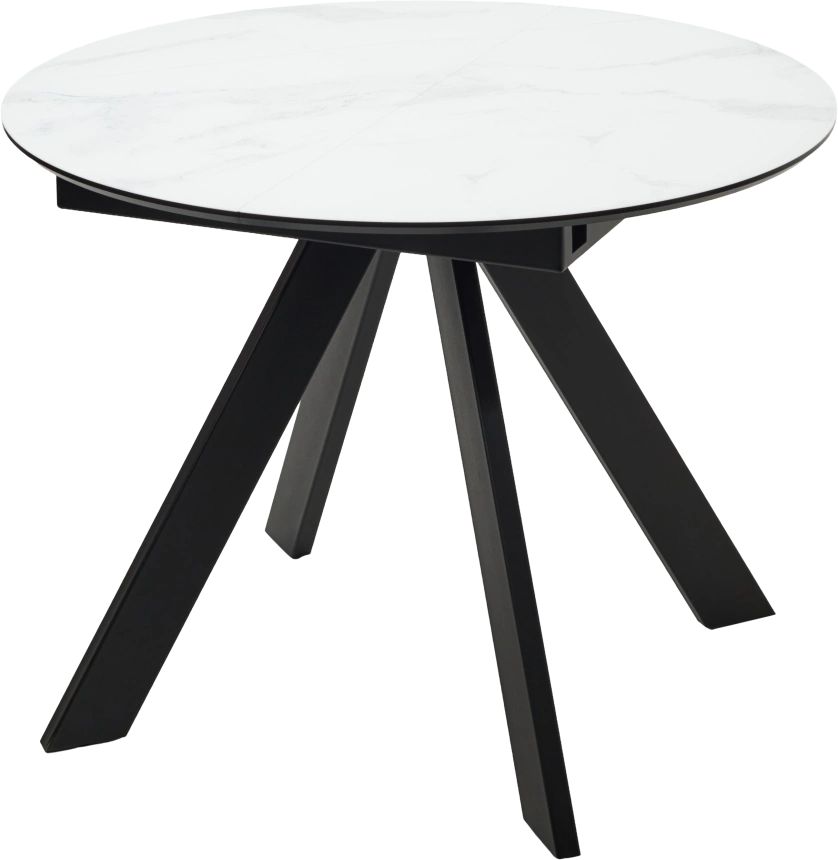 Кухонный стол раздвижной Бонжур 100, белый мрамор, черная шагрень, стекло, черный каркас