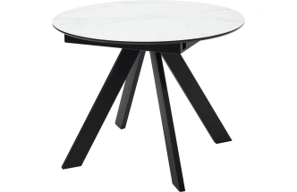 Кухонный стол раздвижной Бонжур 100, белый мрамор, черная шагрень, стекло, черный каркас