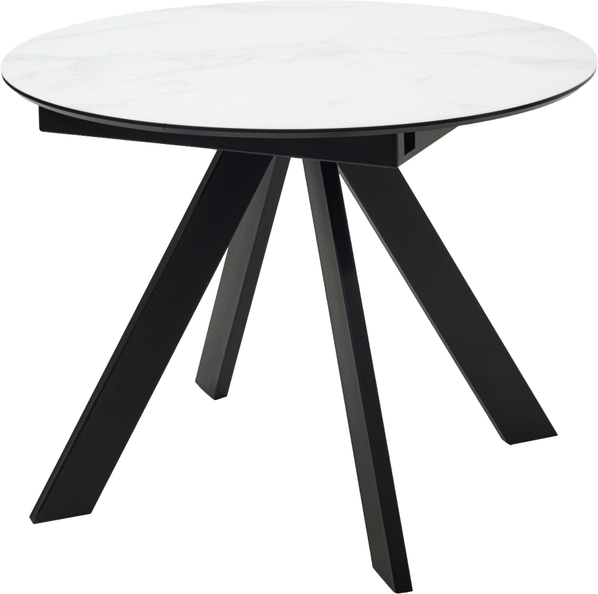 Кухонный стол раздвижной Бонжур 100, белый мрамор, черная шагрень, стекло, черный каркас