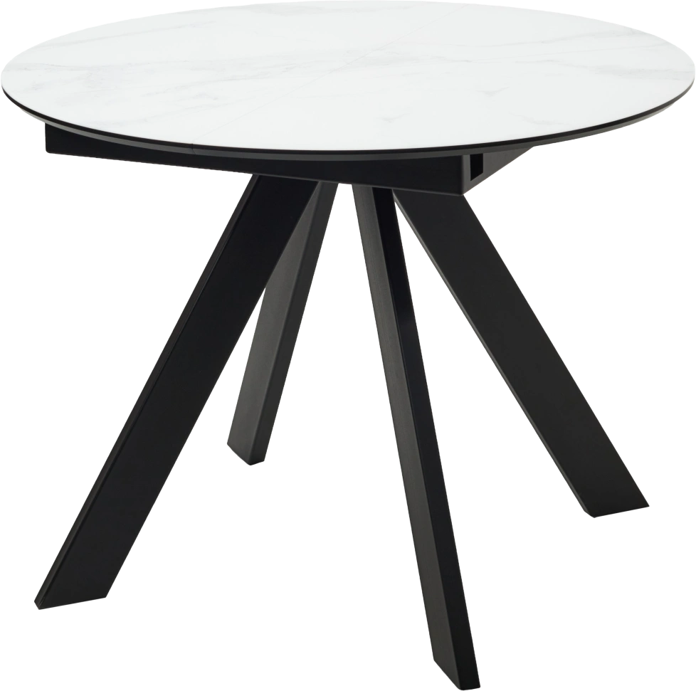 Кухонный стол раздвижной Бонжур 100, белый мрамор, черная шагрень, стекло, черный каркас