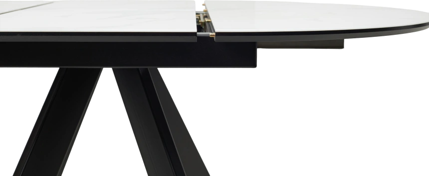 Кухонный стол раздвижной Бонжур 100, белый мрамор, черная шагрень, стекло, черный каркас