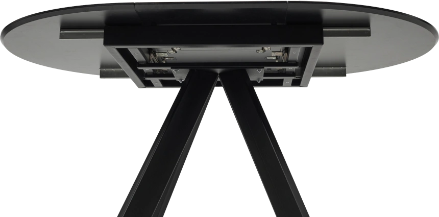 Кухонный стол раздвижной Бонжур 100, белый мрамор, черная шагрень, стекло, черный каркас