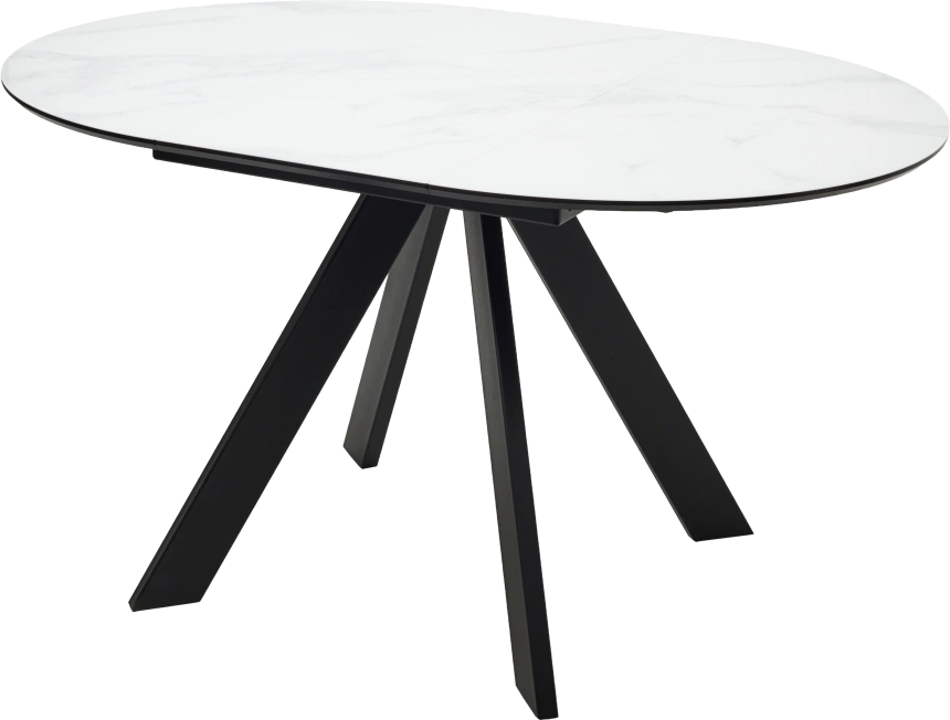 Кухонный стол раздвижной Бонжур 100, белый мрамор, черная шагрень, стекло, черный каркас