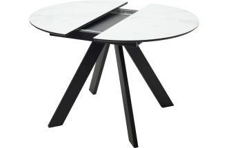 Кухонный стол раздвижной Бонжур 100, белый мрамор, черная шагрень, стекло, черный каркас