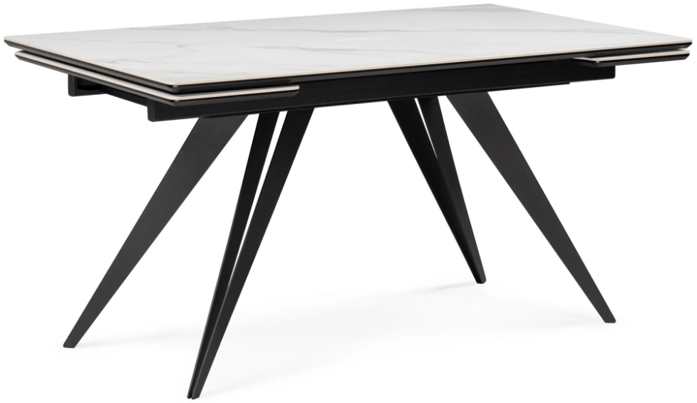 Обеденный раздвижной стол Дарвин, 140(200)х80, керамика, белый мрамор / черный