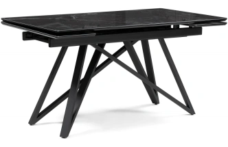 Обеденный раздвижной стол Вилсон, 140(200)х80, стекло, черный мрамор / черный