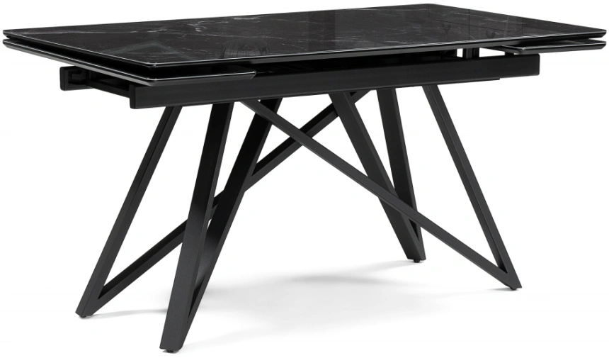 Обеденный раздвижной стол Вилсон, 140(200)х80, стекло, черный мрамор / черный