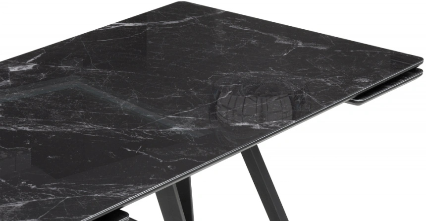 Обеденный раздвижной стол Вилсон, 140(200)х80, стекло, черный мрамор / черный