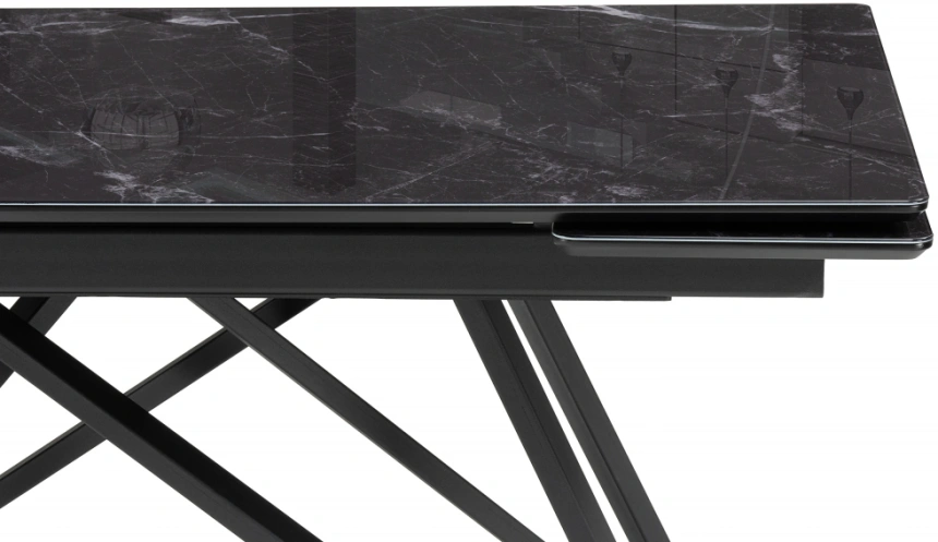 Обеденный раздвижной стол Вилсон, 140(200)х80, стекло, черный мрамор / черный