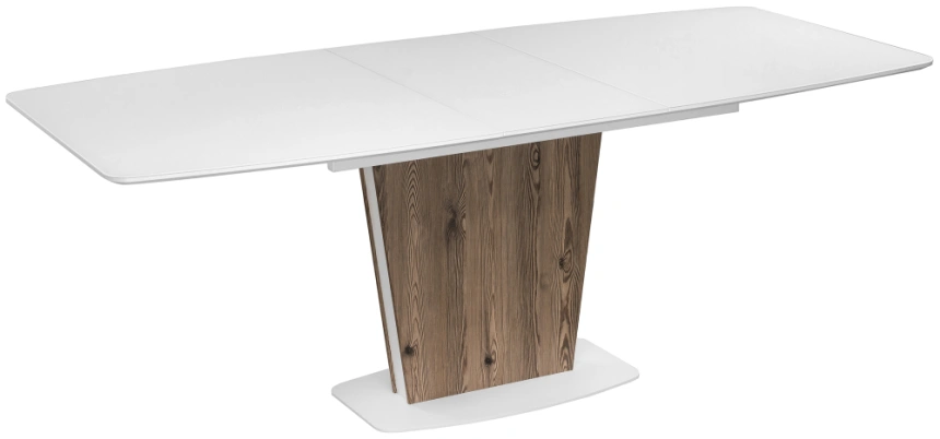 Обеденный раздвижной стол Оливер, 160(200)х90х75, стекло, белый / лиственница горная