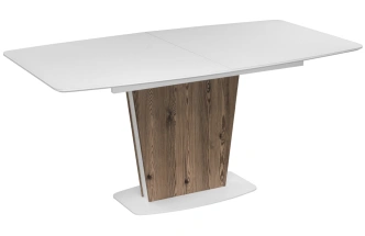 Обеденный раздвижной стол Оливер, 160(200)х90х75, стекло, белый / лиственница горная