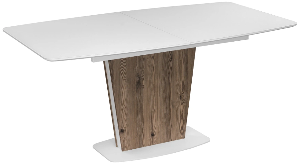Обеденный раздвижной стол Оливер, 160(200)х90х75, стекло, белый / лиственница горная