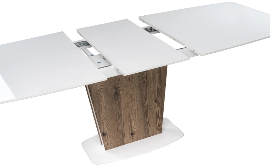 Обеденный раздвижной стол Оливер, 160(200)х90х75, стекло, белый / лиственница горная