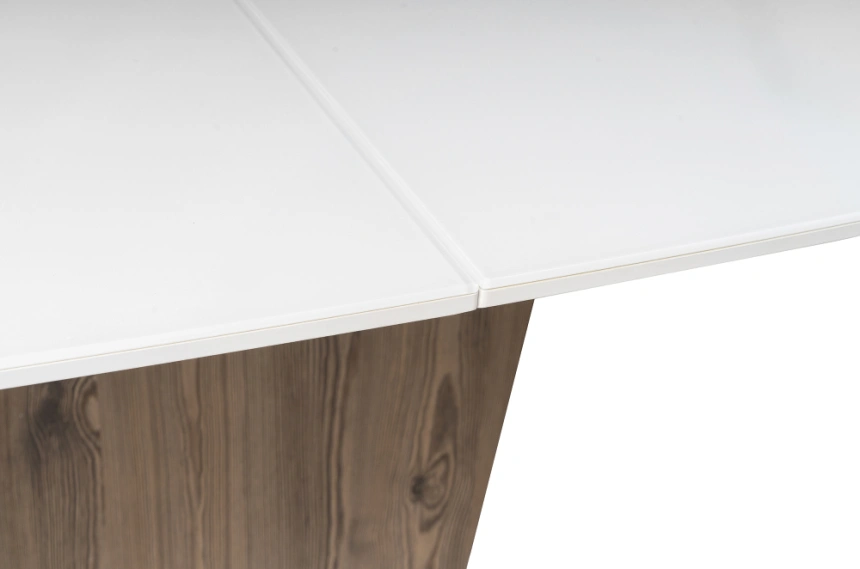 Обеденный раздвижной стол Оливер, 160(200)х90х75, стекло, белый / лиственница горная