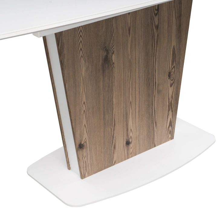 Обеденный раздвижной стол Оливер, 160(200)х90х75, стекло, белый / лиственница горная