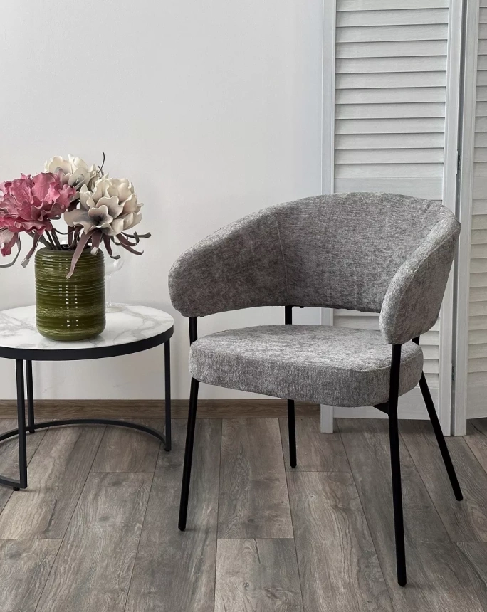 Стул Sage, мягкий, 3018-17 серый, шенилл,  черный каркас