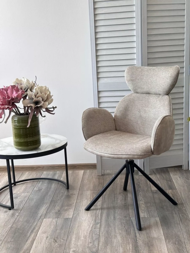 Стул Vardy, мягкий, поворотный, Brego-31 бежевый ткань, 7525-01 бежевый велюр, черный каркас