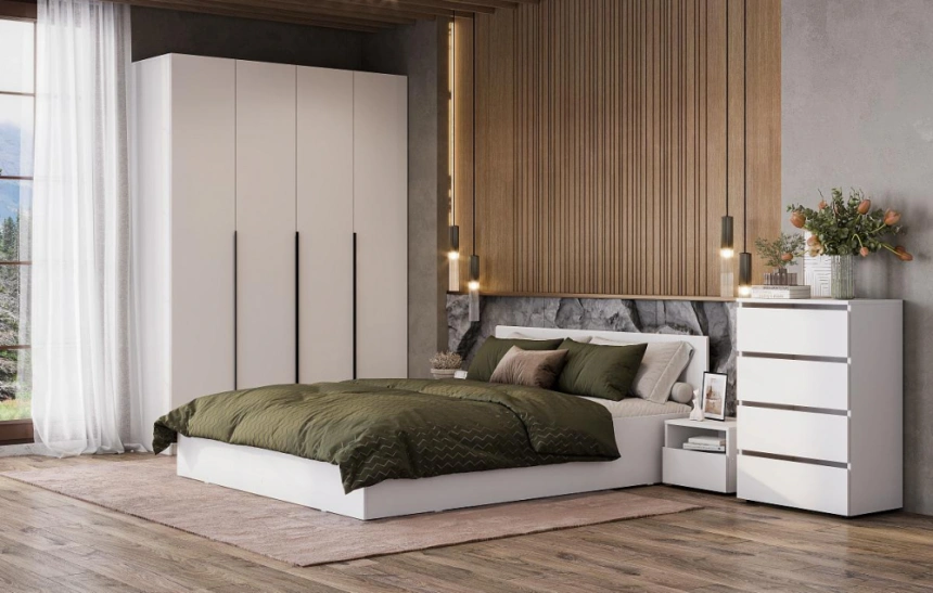 Шкаф четырехстворчатый Даиго, распашной, белый текстурный