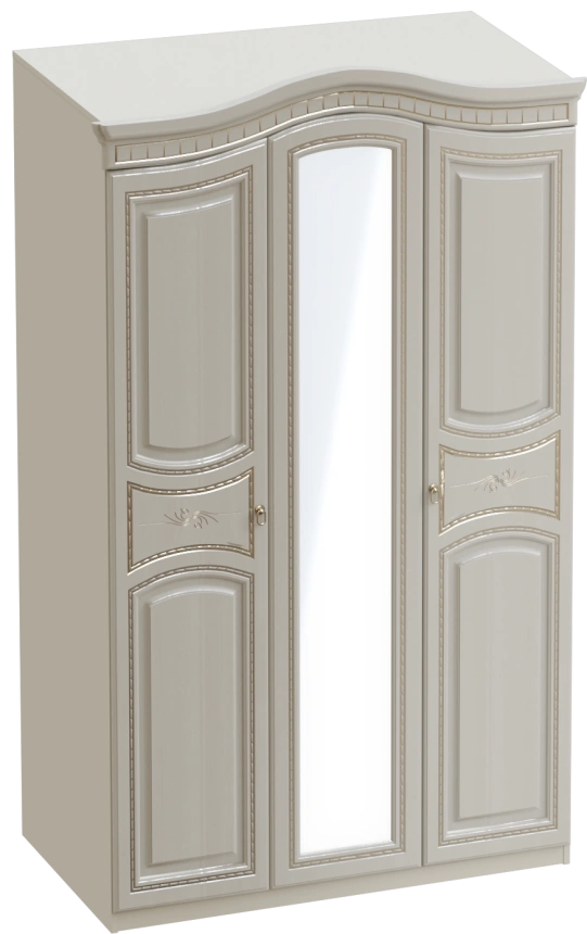 Шкаф трехдверный Николь, распашной с зеркалом, ясень жемчужный / ваниль