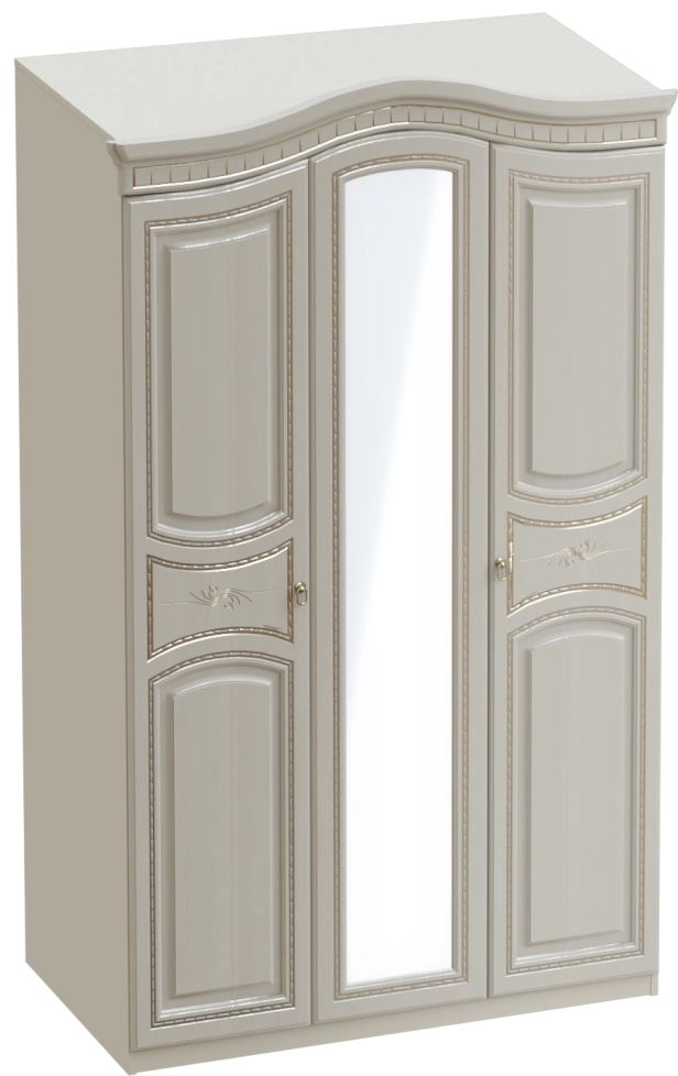 Шкаф трехдверный Николь, распашной с зеркалом, ясень жемчужный / ваниль
