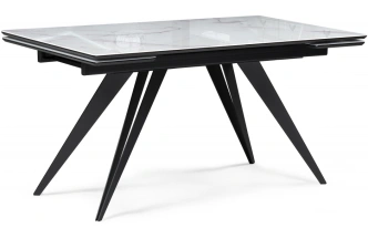 Обеденный раздвижной стол Дарвин, 140(200)х80, стекло, белый мрамор / черный