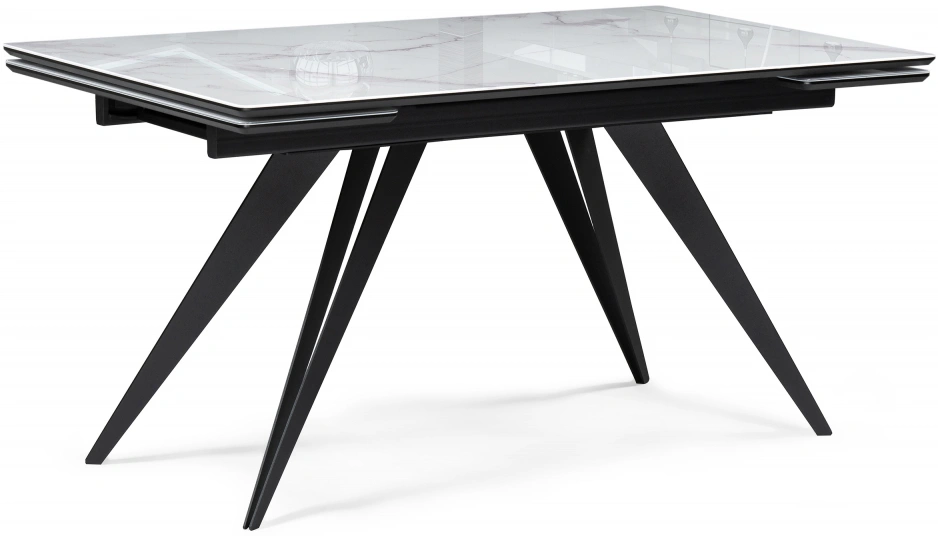 Обеденный раздвижной стол Дарвин, 140(200)х80, стекло, белый мрамор / черный