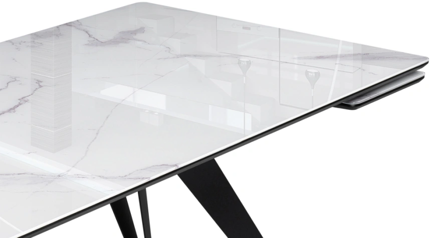 Обеденный раздвижной стол Дарвин, 140(200)х80, стекло, белый мрамор / черный