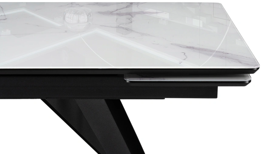Обеденный раздвижной стол Дарвин, 140(200)х80, стекло, белый мрамор / черный