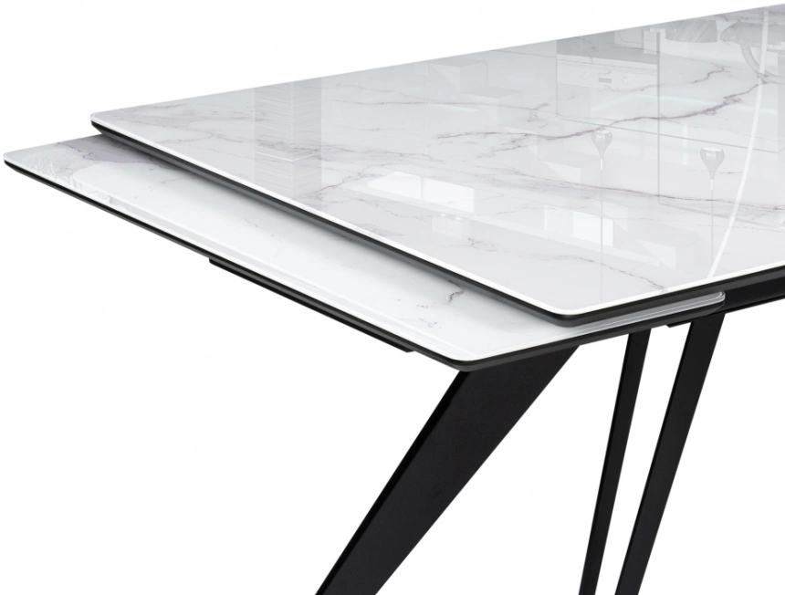 Обеденный раздвижной стол Дарвин, 140(200)х80, стекло, белый мрамор / черный