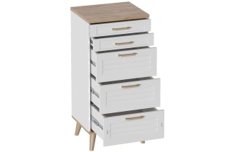 Комод Гавана, на ножках, с пятью ящиками, дуб натуральный светлый / белый матовый