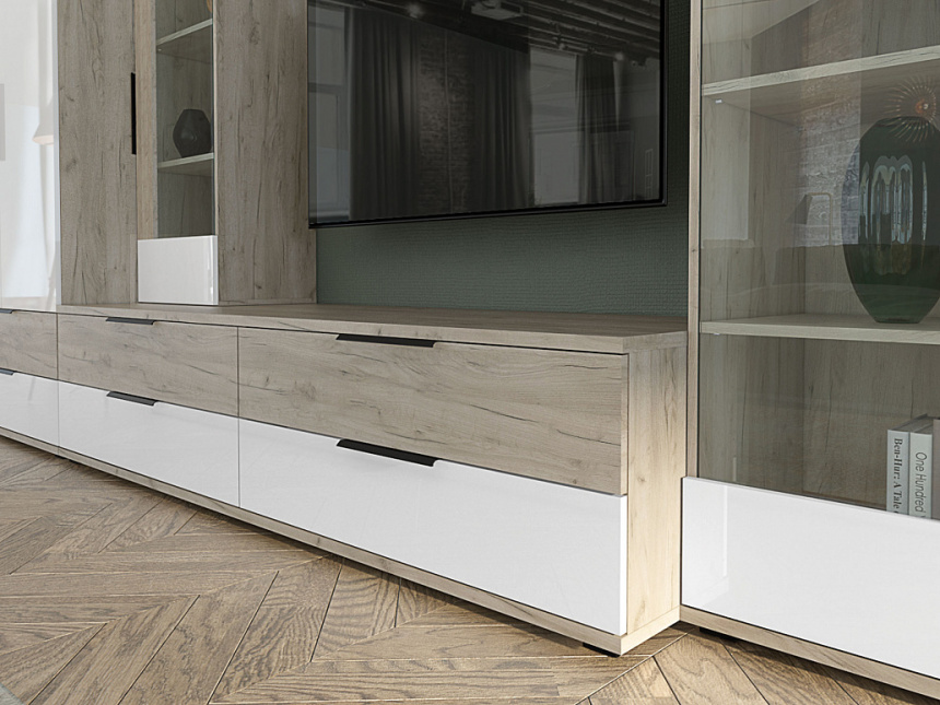 Модульная гостиная Альянс 1, дуб крафт / белый глянец