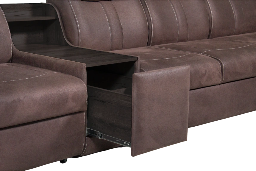 Диван модульный Арт-18, ткань Софа 18, нить контрастная, декор Венге Аруба, бар слева 