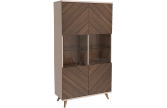 Шкаф в гостиную Хармони, со стеклом, Бежевый / Древесный