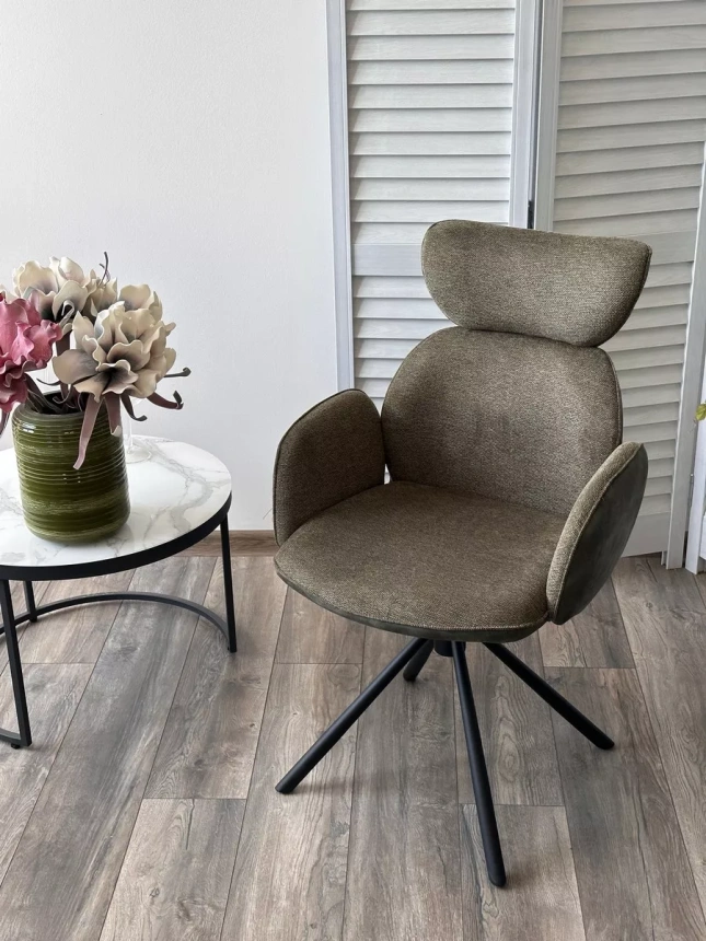 Стул Vardy, мягкий, поворотный, Brego-77 зеленый ткань, 7525-156 зеленый велюр, черный каркас 