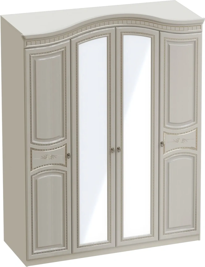 Шкаф четырехдверный Николь, для одежды, ясень жемчужный / ваниль