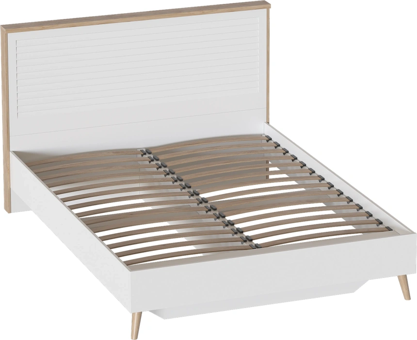 Кровать Гавана, двуспальная, дуб натуральный светлый / белый матовый