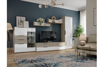 Модульная гостиная Альянс 2, дуб крафт / белый глянец